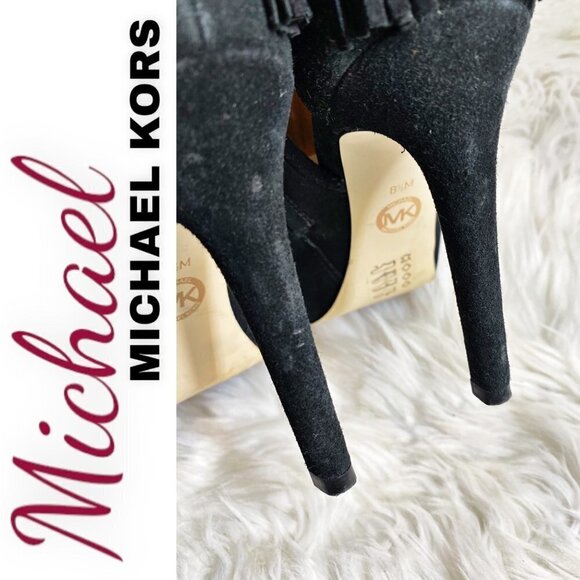 MICHAEL MICHAEL KORS Black Jennings Suede Open Toe Stiletto Booties, Size 8.5 - Picture 6 of 10